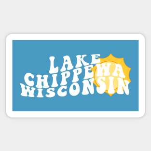 Sunshine in Lake Chippewa Wisconsin Retro Wavy 1970s Summer Text Sticker